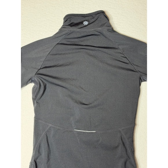 Athleta dark grey Ruched 1/4zip Long Sleeve Athletic Top XXS Thumbholes Drawcord - Picture 11 of 12